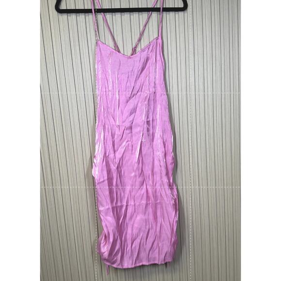Noisy May Nmelin Satin Singlet Ruching Dress Fuchsia Pink Women’s Size L - Picture 5 of 8
